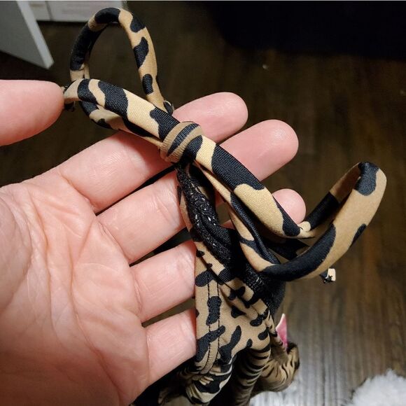 Leopard cheetah print & black string bikini swimsuit swim XL NWT - Picture 7 of 9